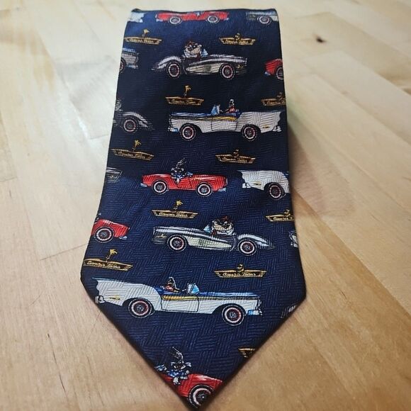 Looney Tunes 1999 Bugs Bunny Daffy Duck Taz Classic Cars Tie Warner Bros Studio - Picture 2 of 10